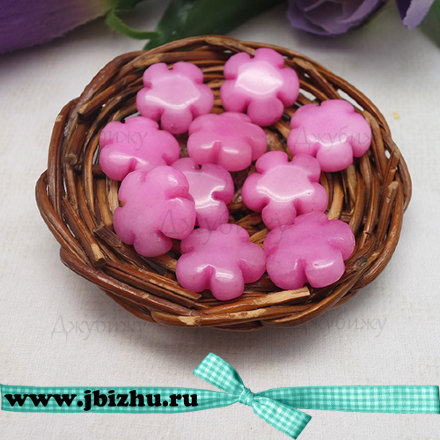 Бусины из натурального камня жадеит &quot;Цветок&quot; розовые, 15*6 мм (10 шт)